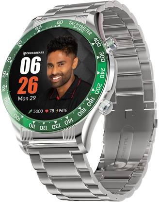 CrossBeats Regal Monarch 1.43" Green High Grade Steel Strap Bluetooth Calling 125+ Sports Smartwatch