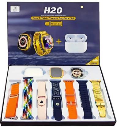 Style Panda H20 Golden Ultra 10 in 1 earbuds Combo with bluetooth calling, voice assist Smartwatch