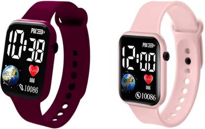 windexa LEDDisplayDigitalWatchWaterproof Square Watch -Digital Watch for Kids Pack of 2 Smartwatch