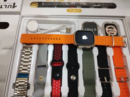 fablooks BIG 2.3 WITH 7 STRIPS iphone logo Max 49mm ONE GOLDEN METALLIC STRIP Smartwatch