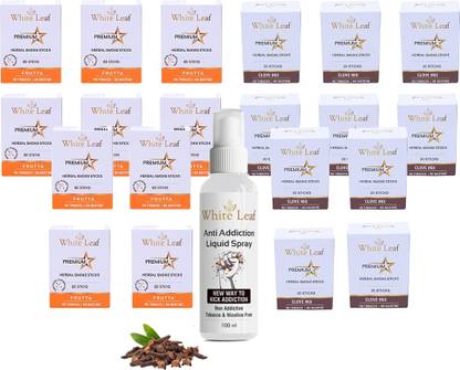 White Leaf Herbal Cigarette Kingsize Clove, Frutta Flavoured With 100ml Anti Addiction Shot Smoking Cessations