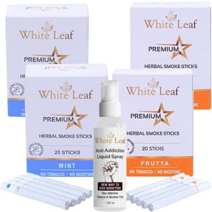White Leaf Mint & Frutta Flavour Cigarette, Pack Of 4 (80 Sticks & 100 ML Shot) Smoking Cessations