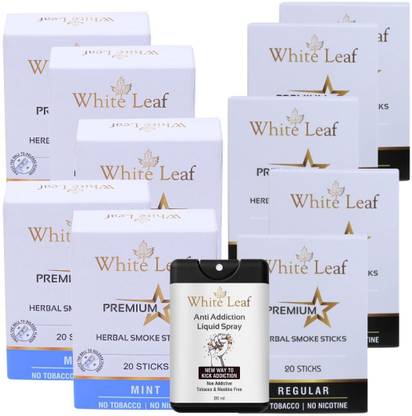 White Leaf Mint & Regular Flavour Cigarette, Pack Of 10 (200 Sticks & 20 ML Shot) Smoking Cessations