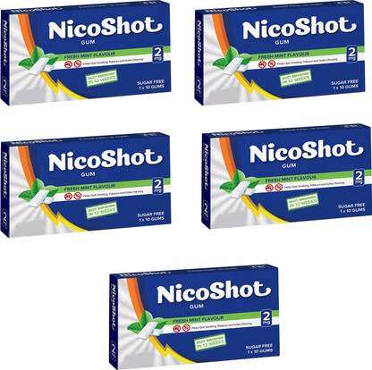 NG MART NICOSHOT NICOTINE GUM 2mg (10 GUMS EACH PACK )PACK OF - 5 Smoking Cessations