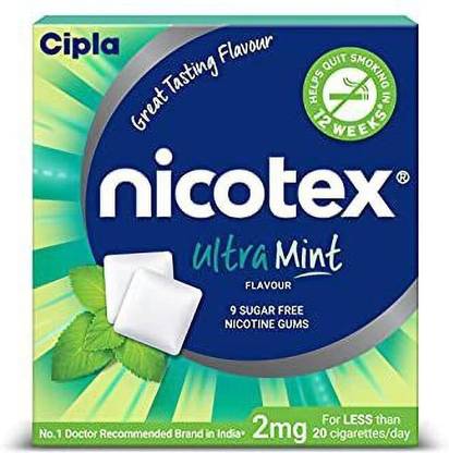 Cipla Nicotex Nicotine Ultramint Gums 2mg | 9 Gums Each Pack | Smoking Cessations