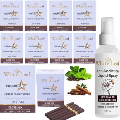 White Leaf Premium Herbal Cigarette Clove Flavour Pack of 10(200 Sticks With 100ML Shot) Smoking Cessations
