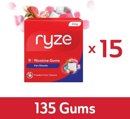 Ryze Nicotine Gum 2mg | Pan Masala,9 count (135 Gum) Smoking Cessations
