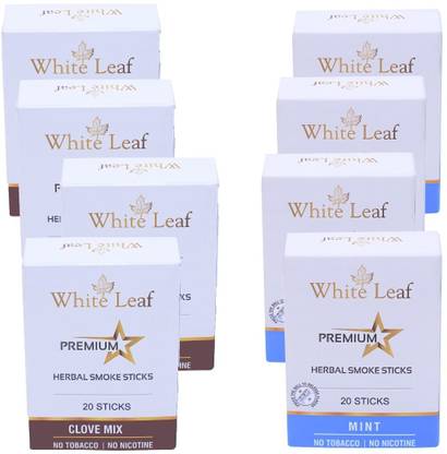 White Leaf Clove & Mint Flavour Cigarette, Herbal Smoke Sticks Pack Of 8 (160 Sticks) Smoking Cessations