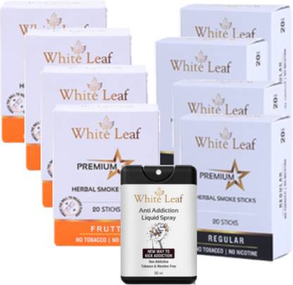 White Leaf Herbal Cigarettes Smoke Regular, Frutta Flavoured With 20ml Anti Addiction Shot Smoking Cessations