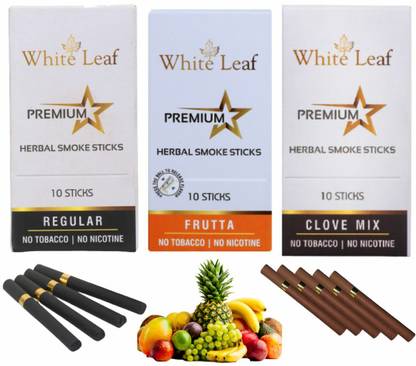 White Leaf Premium Herbal Smokes Cigarettes - Regular, Frutta & Clove Smoke (30 Sticks) Smoking Cessations