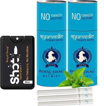 ROYAL SWAG Ayurvedic & Herbal Cigarette, Mint Flavour Smoke Tobacco Free Cigarettes with Shot Helps in Quit Smoking (10 Sticks, 1 Shot) Smoking Cessations