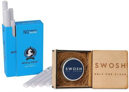 ROYAL SWAG Ayurvedic & Herbal Cigarette Combo Pack of Mint Flavour Smoke- 10 Stick, SWOSH Lip Cream for Smoker's, Brightening Dark Lips (15 gm) Nicotine & Tobacco Free Helps in Quit Smoking- Set Of 2 Smoking Cessations