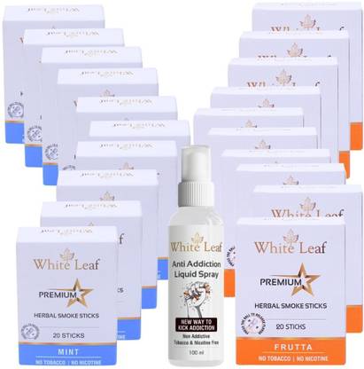 White Leaf Mint & Frutta Flavour Cigarette, Pack Of 20 (400 Sticks & 100 ML Shot) Smoking Cessations