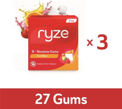 Ryze Nicotine Gums 2mg (Fruit Blast) - Combo Pack of 3 x 9 Gum Blister Smoking Cessations