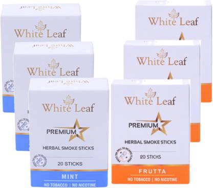 White Leaf Ayurvedic Herbal Smoke Non Nicotine Mint, Frutta Flavoured With Ayurvedic Herbs Smoking Cessations