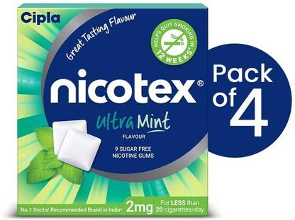 Cipla Nicotex Nicotine Ultramint Gums 2mg | Helps to Quit Smoking |9 Gums Each Pack Smoking Cessations