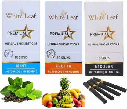 White Leaf Premium Herbal Smokes Cigarettes - Mint, Frutta & Regular Smoke (30 Sticks) Smoking Cessations