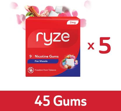 Ryze Nicotine Gum 2mg | (45 Gums) Pan Masala,9 Count each Smoking Cessations