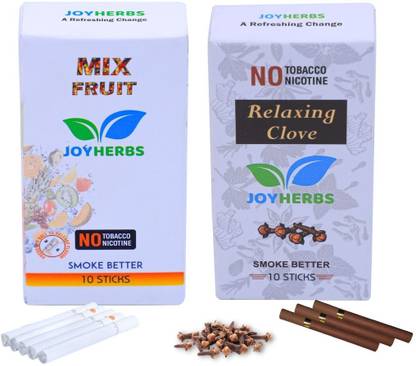 JOYHERBS Herbal Smokes Cigarettes Clove & Frutta Flavour Nicotine Free Pack Of 20 Stick Smoking Cessations