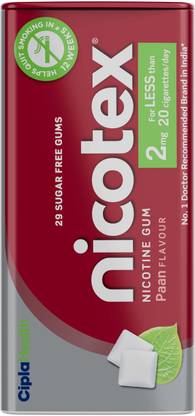 Cipla Nicotex Nicotine Paan Gums 2mg | Helps to Quit Smoking | 29 Gums Each Pack Smoking Cessations