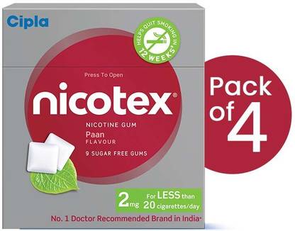 Cipla Nicotex Nicotine Paan Gums 2mg | Helps to Quit Smoking |9 Gums Each Pack Smoking Cessations