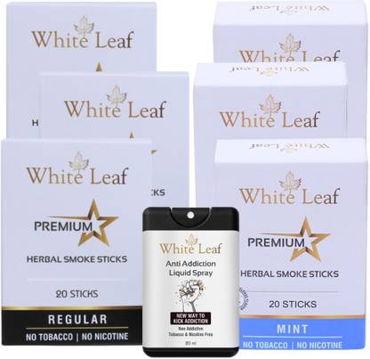 White Leaf Regular & Mint Flavour Cigarette, Pack Of 6 (120 Sticks & 20ML Shot) Smoking Cessations