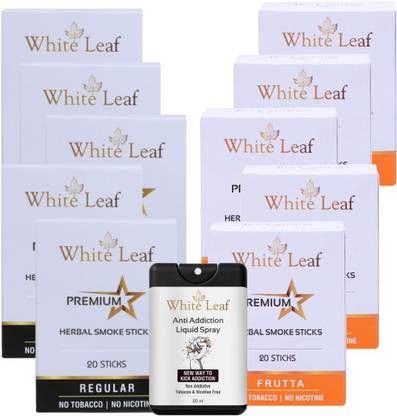 White Leaf Regular & Frutta Flavour Cigarette, Pack Of 10 (200 Sticks & 20ML Shot) Smoking Cessations