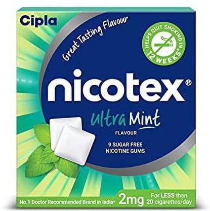 Cipla Nicotex Nicotine Ultramint Gums 2mg | Helps to Quit Smoking |9 Gums Each Pack Smoking Cessations
