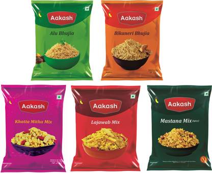 AAKASH Namkeen Bhujia & Mixture Combo| Pack of 5 | 150 Gm Each | Crispy & Crunchy