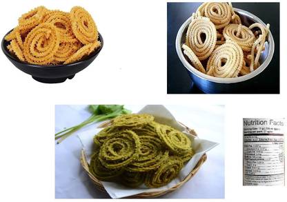Organic Bites Combo of Chakli (Red, Green & White), Homemade Chakli Snacks,Ready to Eat Snacks