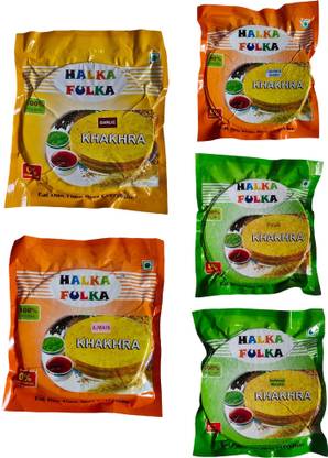 HALKA FULKA Khakra Combo | Kothmari Marcha, Garlic, Ajwain, Cream n Onion, Palak | Pack Of 5