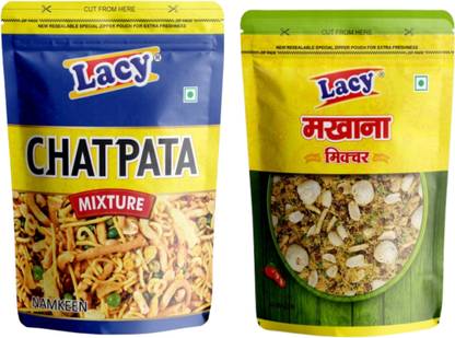 Lacy Shahi Mixture Namkeen & Chatpata Mixture Namkeen & Box Bhelpuri pack of 2