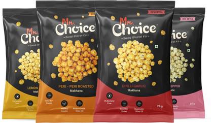 Mr Choice Roasted Makhana Lemon Achari, Peri Peri, Chilli Garlic, Himalyan salt, 25g each