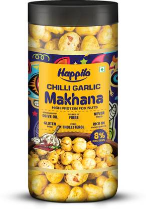 Happilo Makhana Chilli Garlic Jar, Roasted Foxnut Healthy Snack Low Calorie Gluten Free