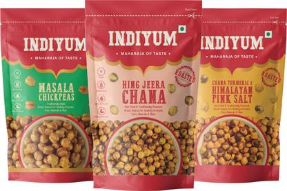 Indiyum Chana Combo Pack Hing Jeera, Masala Chick Pea, Turmeric Himalayan Pink Salt