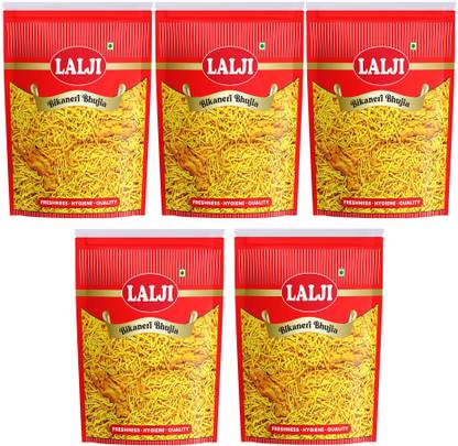 lalji Bikaneri Bhujia 2Kg (400Gm x 5) Bikaneri Namkeen Crispy Healthy Snack