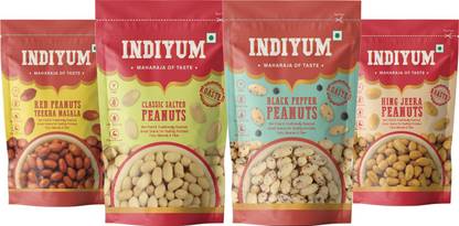Indiyum Peanut Combo Pack Salted, Theekha Masala, Hing Jeera, Black Pepper Peanut BQ