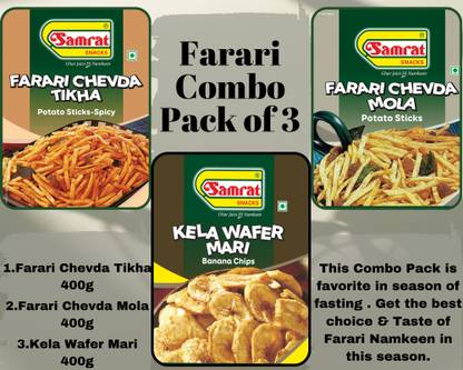 SAMRAT |Farari Combo Pack of 3 | Farari Chevda Tikha & Mola | KELA WAFER Banana Chips|
