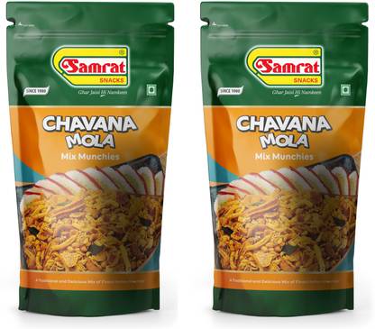 SAMRAT CHAVANA MOLA Mix Munchies Namkeen|Ghar Jaisi Hi Namkeen|PACK OF 2|2X400G|