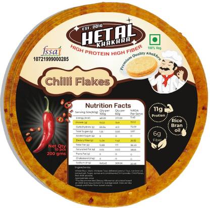 Hetal Khakhra Chilli Flakes Flavour Khakhra |Gujarati Healthy Snack (200 Gm in Each Pack)