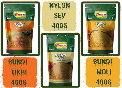 SAMRAT |Combo Pack of 3 Namkeen 's|BUNDI TIKHI | NYLON SEV BHUJIA |BUNDI MOLI | Snacks