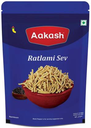 AAKASH Namkeen Ratlami Sev | Indore Malwa Spicy Namkeen | Pack of 2 | 350 Gm Each