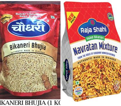 RAJA SHAHI Delicious 2 Bikaneri Bhujia, 2 Navratan Mixture (360gms each) (Family Pack)