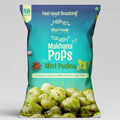 Khari Foods Pudina Makhana Pops, Crunchy & Roasted, Fibre & Protein Rich, Healthy Snacks