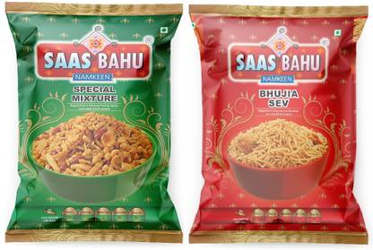 saas bahu Special Tasty Mixture & Bhujia Sev Namkeen 800gm combo (Pack of 2, 400gm Each)