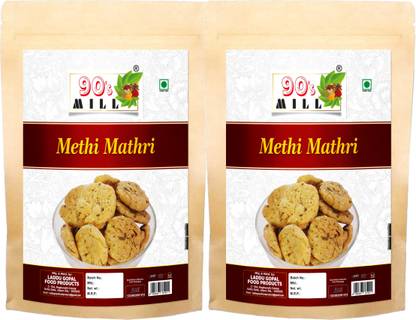90's MILL Crispy Crunchy Methi Mathri Methi Matthi Party Snacks Namkeen Matri-150g*2Pack