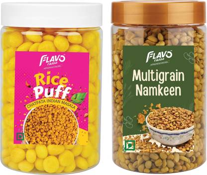 FlavoFarm Rice Puff and Multigrain Mix | Crunchy Low Calorie Healthy Snack Combo