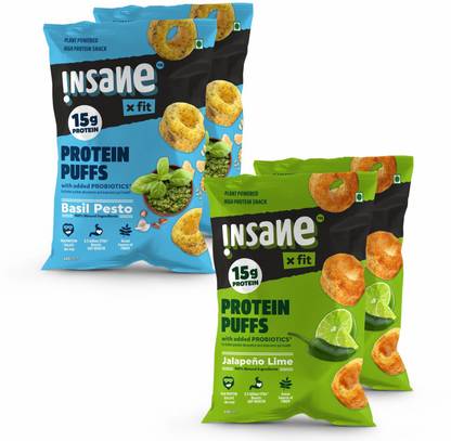Insane Fit PROTEIN PUFFS Basil Pesto Jalapeno Lime PRObiotic-Healthy Snack