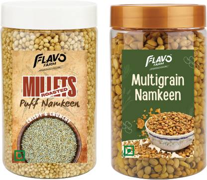 FlavoFarm Bajra Puff and Multigrain Mix | Roasted High Fiber Healthy Snack Combo