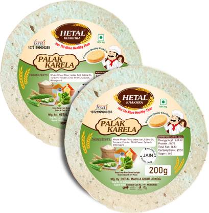 Hetal Khakhra Hetal Palak karela Khakhra|healthy snacks|ready to eat|whole wheat(2 X 200g)